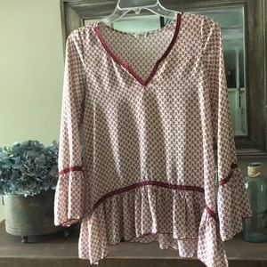 Red long sleeve v neck shirt